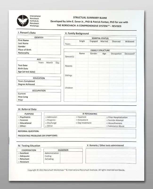 Structural Summary Blanks (Package of 100)